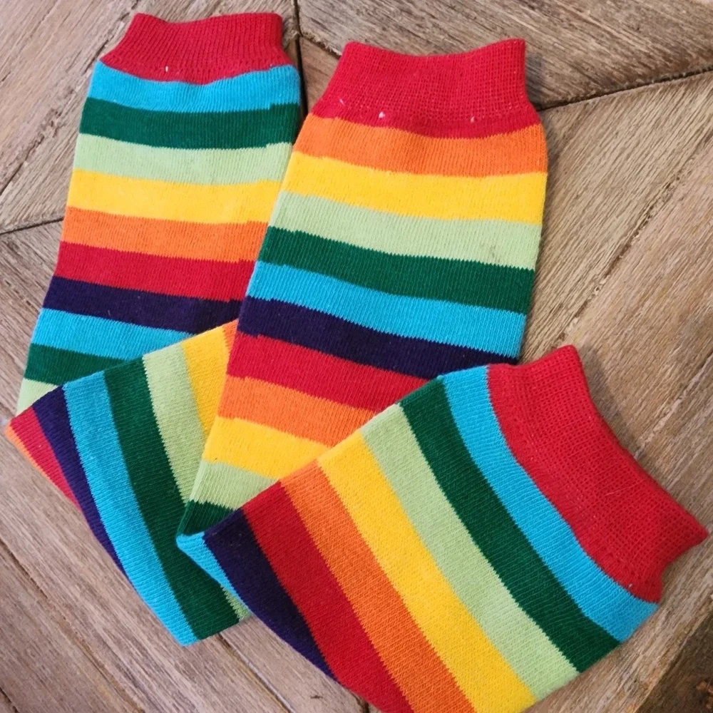 Rainbow Striped Leg Warmers‎ Cotton Socks Knee Pads Colorful Knitted Leggings